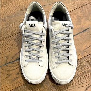 P448 Thea Platform Sneakers  White Suede Silver Size 39